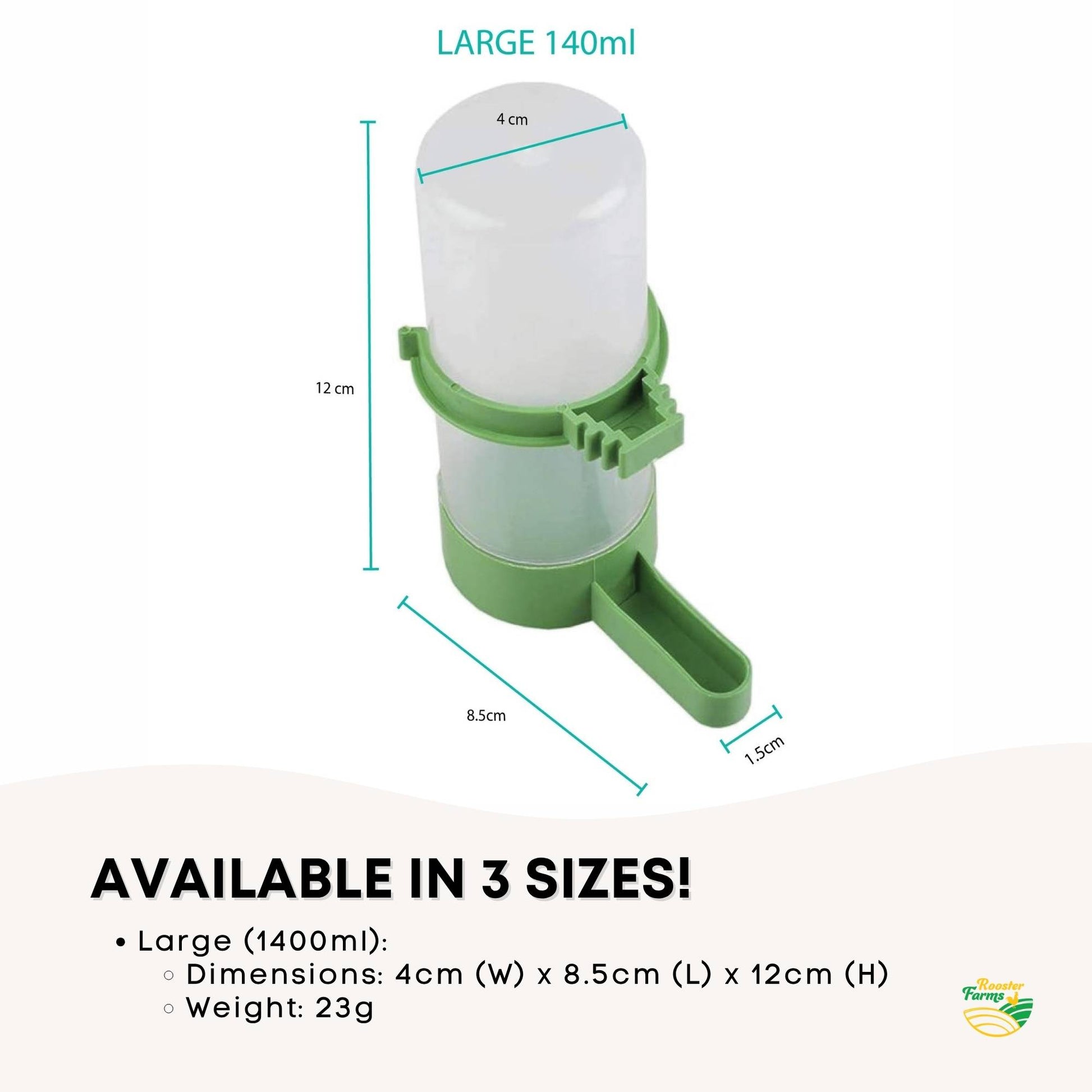 Rooster Farms 5x Bird Cage Water Dispenser Drinker for Pet Parrot Budgie Aviary