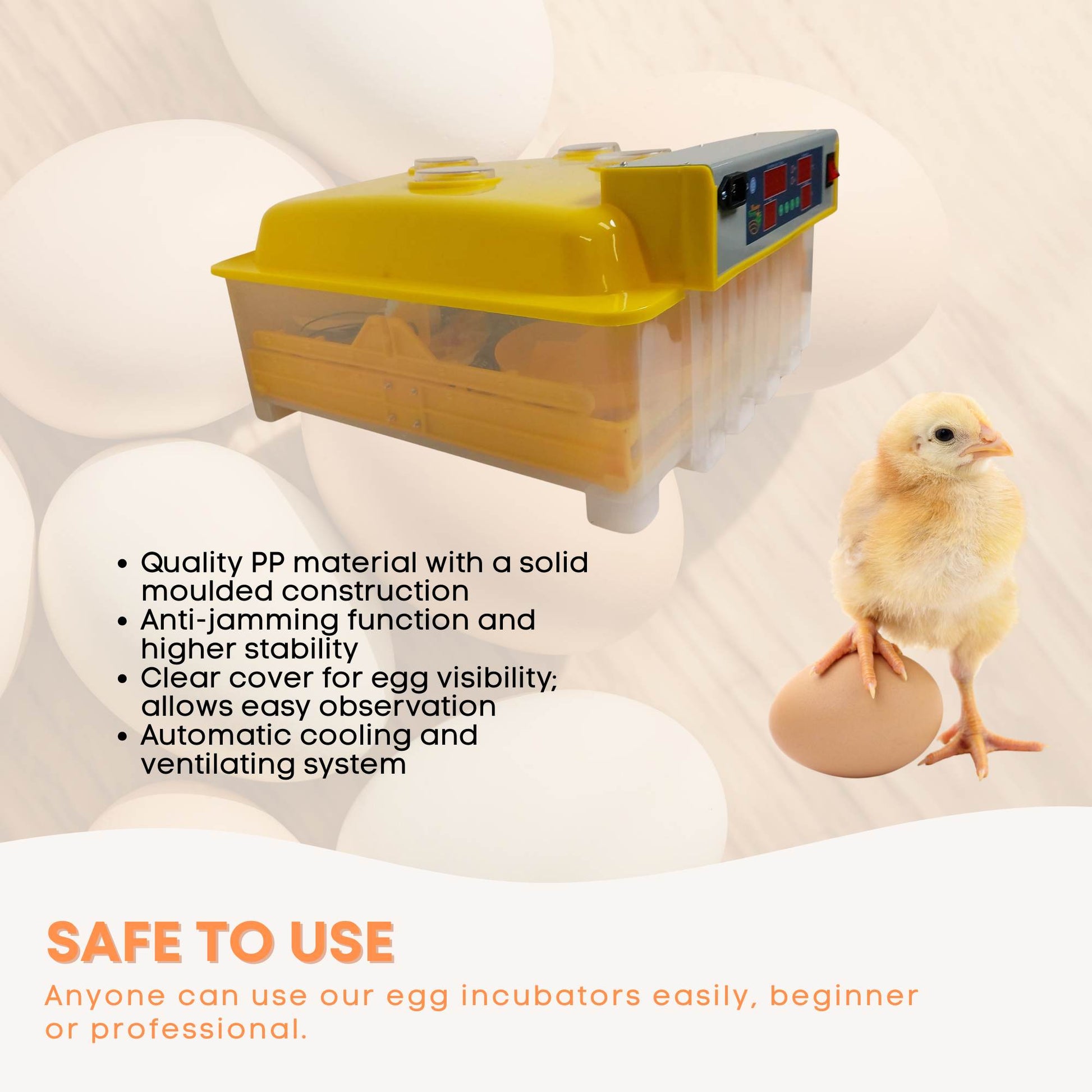 Rooster Farms Electric 48 Egg Incubator + Accessories for Chicken Quail Duck