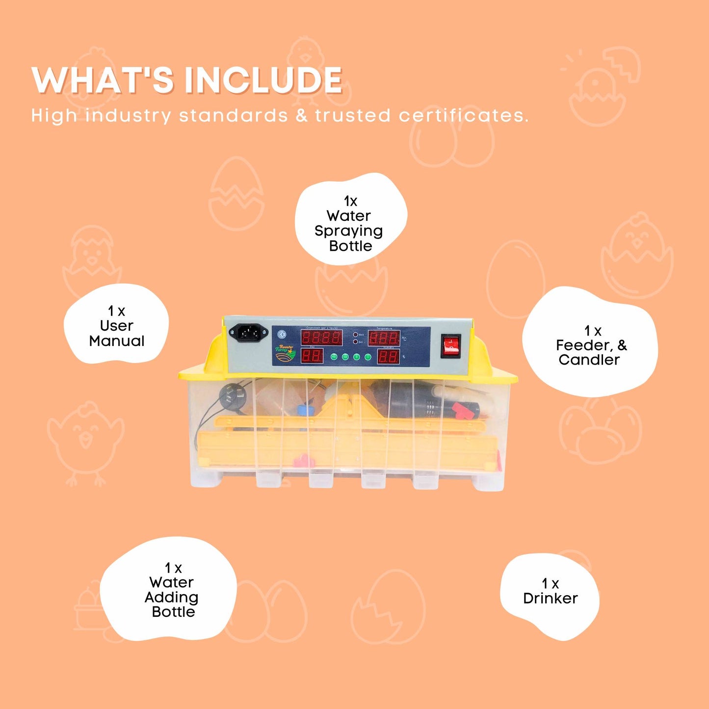 Rooster Farms Electric 48 Egg Incubator + Accessories for Chicken Quail Duck