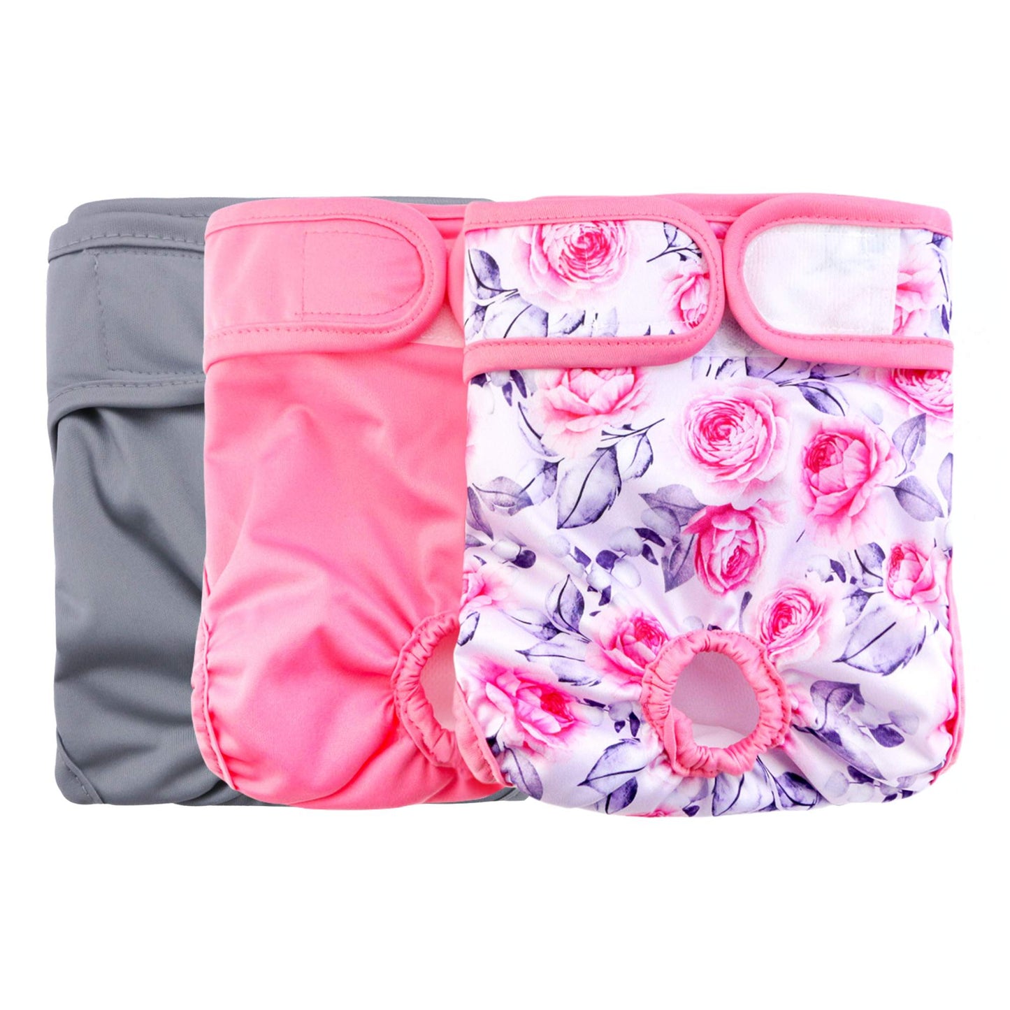Rooster Farms Female Dog Diapers 3Pk Washable Reusable Nappies Hook + Loop Fit