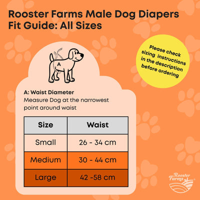 Rooster Farms Male Dog Diapers 3Pk Washable Reusable Nappies Hook + Loop Fit