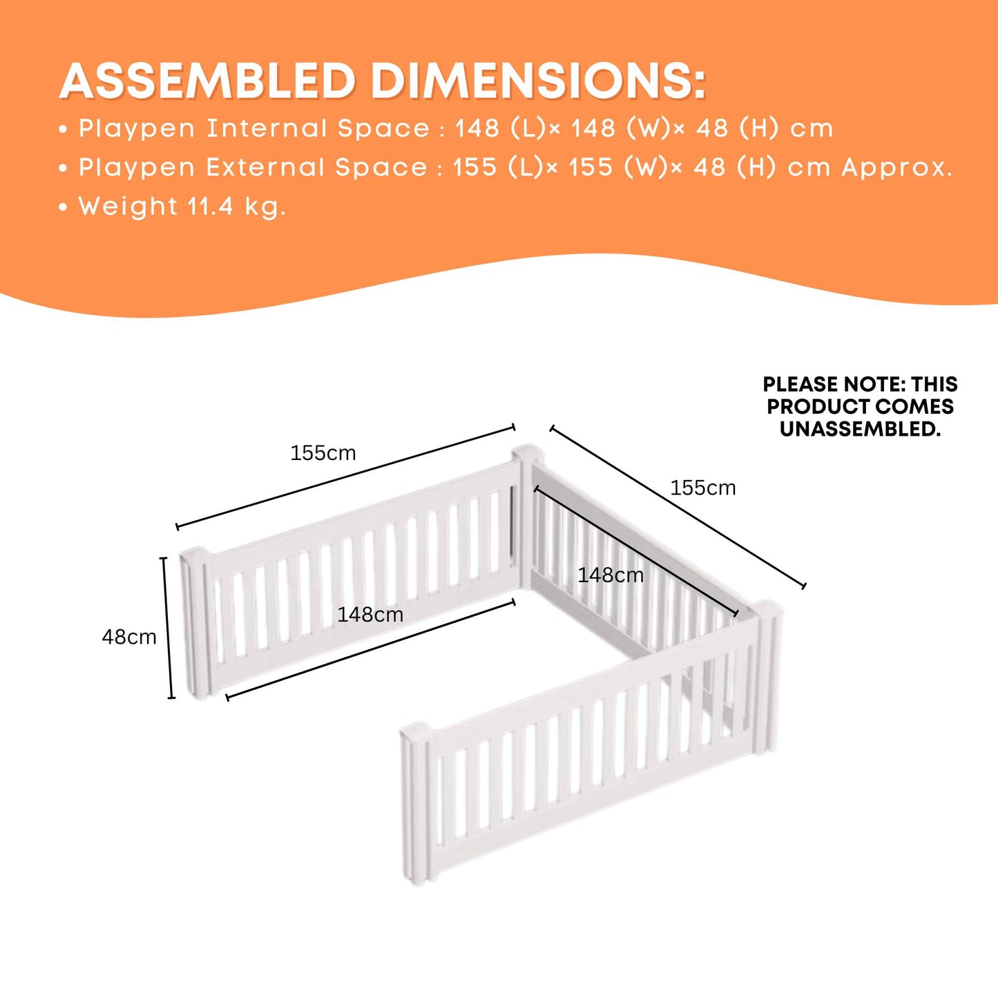 Rooster Farms PVC Dog Play Pen Extension for Whelping Box - 1.48m x 1.48m x 0.48m