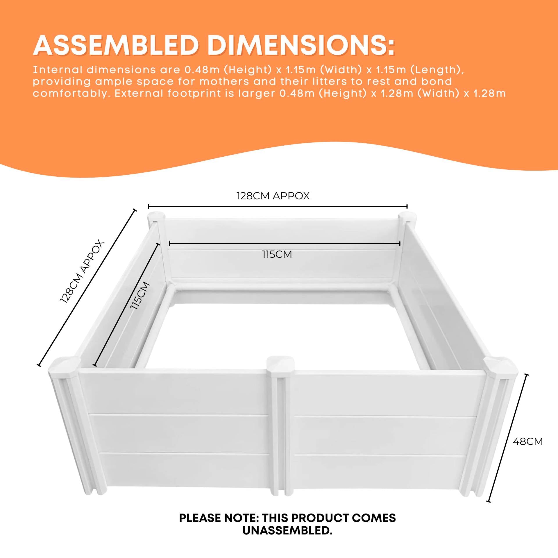 Rooster Farms PVC Dog Whelping Box 1.15m x 1.15m x 0.48m - Puppy Birthing Pen