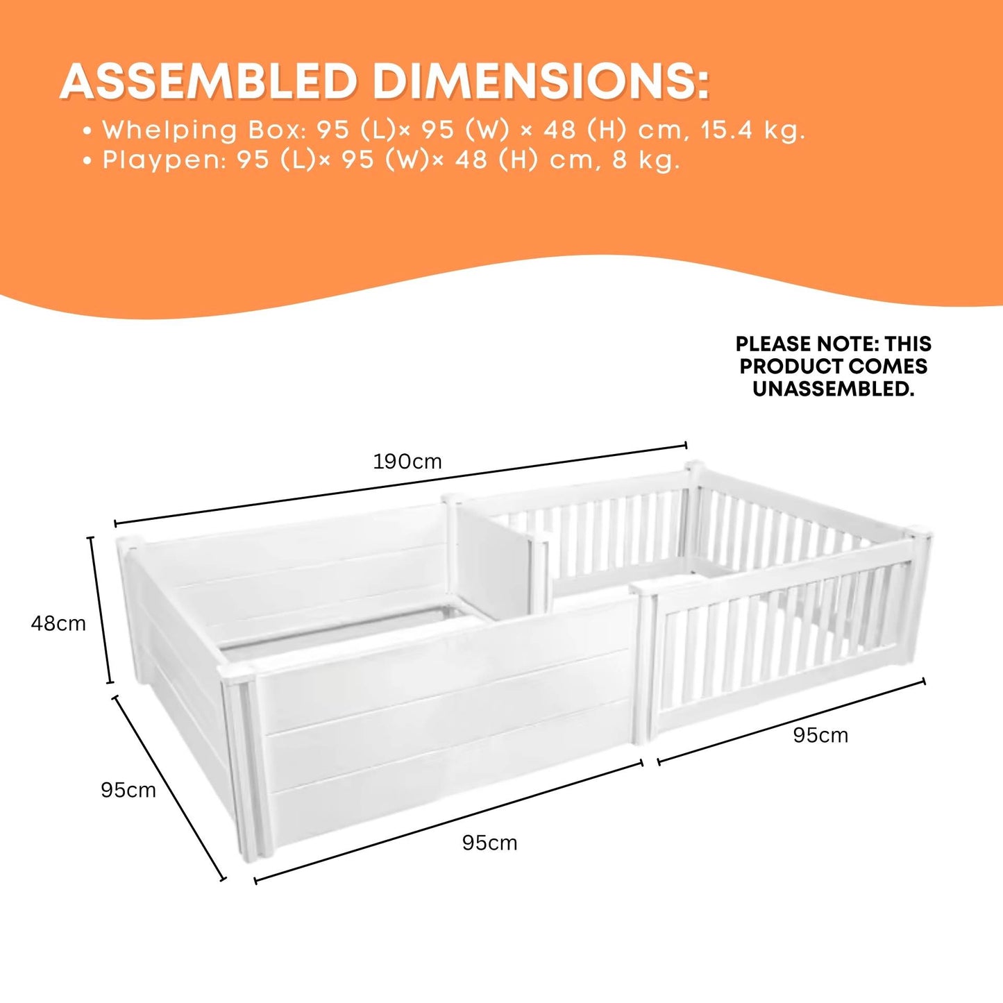 Rooster Farms PVC Dog Whelping Box + Play Pen 1.9m x .95m x 0.48m - Birthing Kit