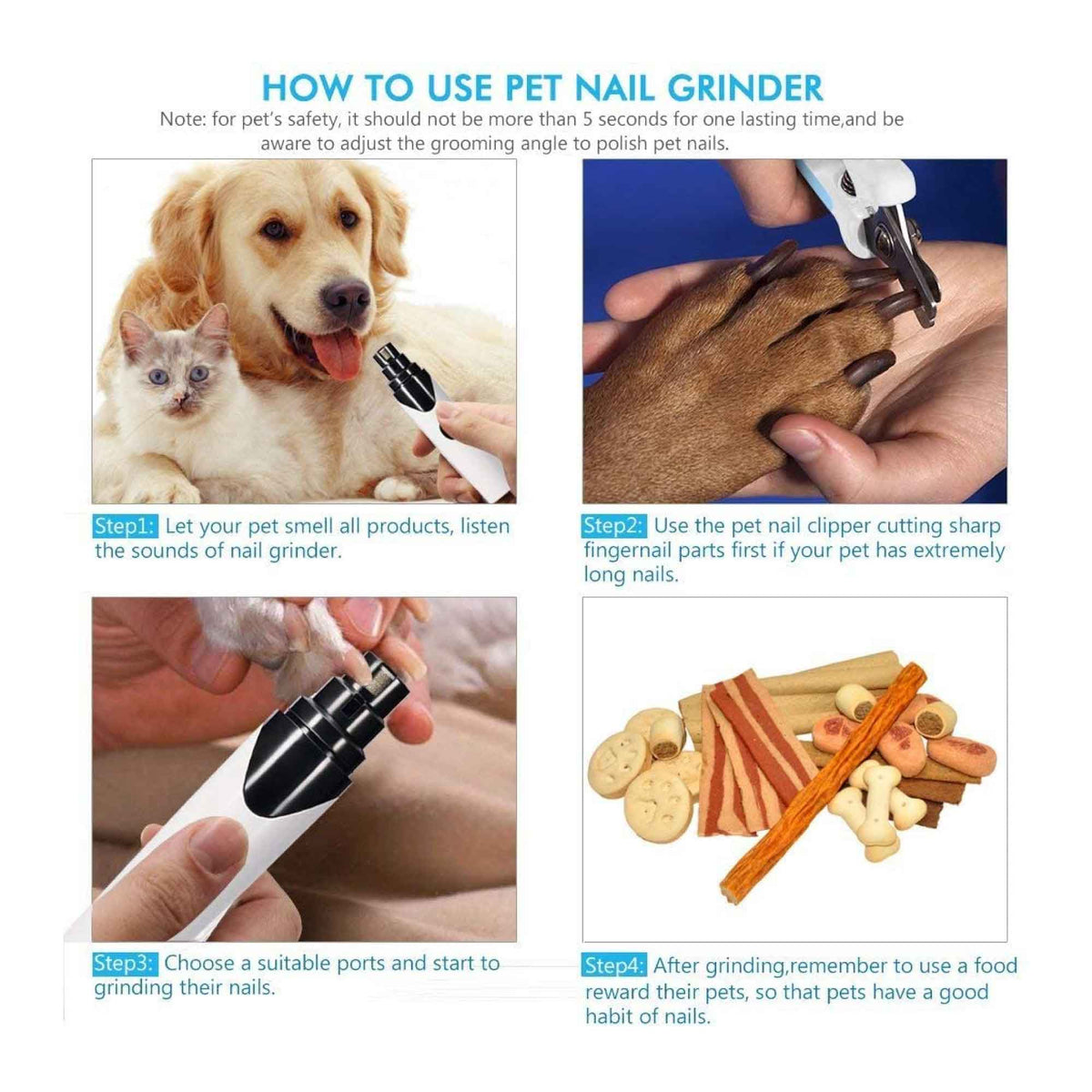 Rooster Farms Pet Nail Grinder Rechargeable Dog Cat Claw Filer Trimmer