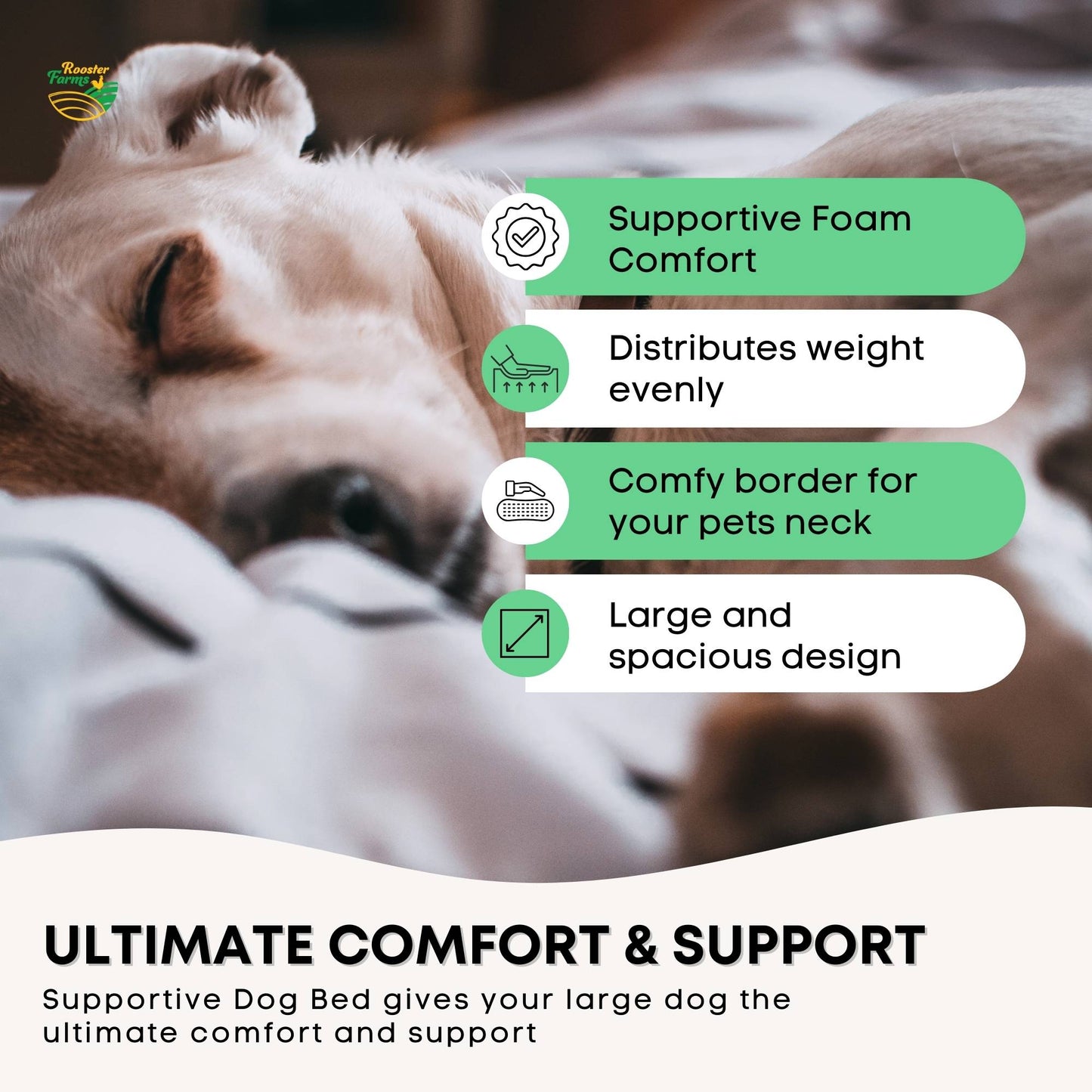 Rooster Farms Supportive Dog Bed XL Grey - Egg Crate Foam Waterproof Mattress