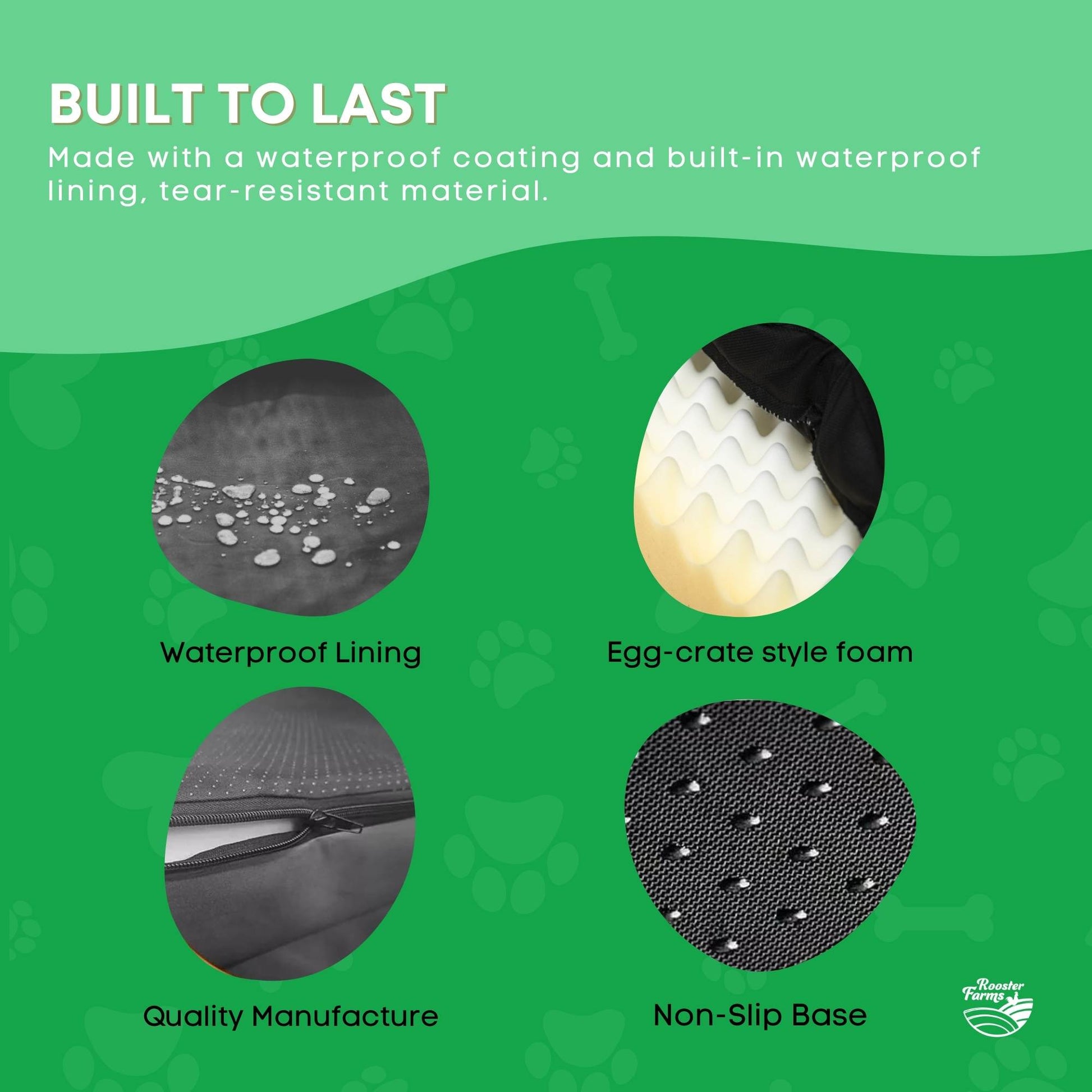 Rooster Farms Supportive Dog Bed XL Grey - Egg Crate Foam Waterproof Mattress