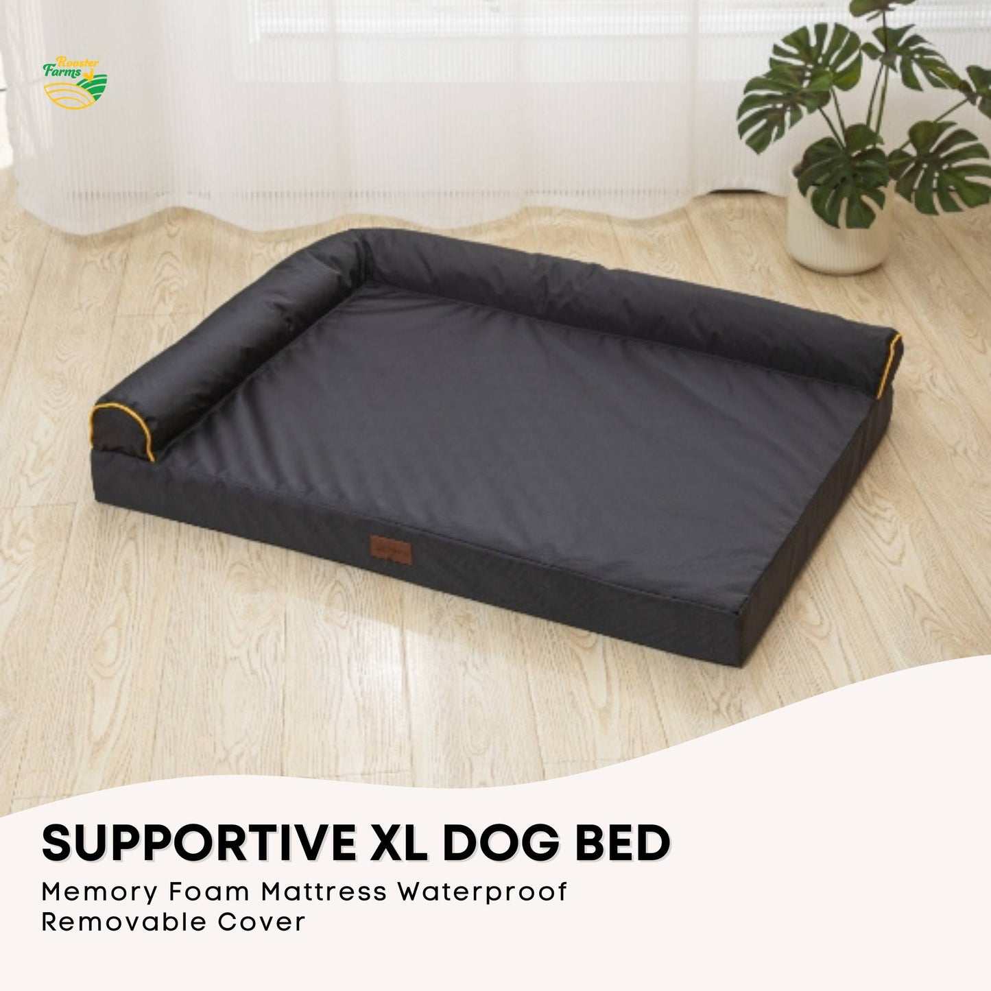 Rooster Farms Supportive Dog Bed XL Grey - Egg Crate Foam Waterproof Mattress