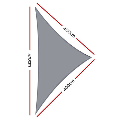 Instahut Shade Sail 4x4x5.7m Triangle 280GSM 98% Grey Shade Cloth