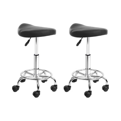 Artiss set of 2 SADDLE Salon Stool Black PU Swivel Barber Hair Dress Chair Hydraulic Lift