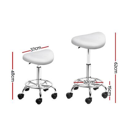 Artiss Set of 2 Saddle Salon Stool White Swivel Barber Hair Dress Chair Hydraulic Lift