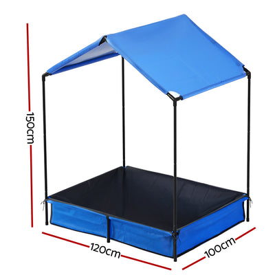 Keezi Kids Sandpit Metal Sandbox Sand Pit with Canopy Cover Outdoor Toys 120cm