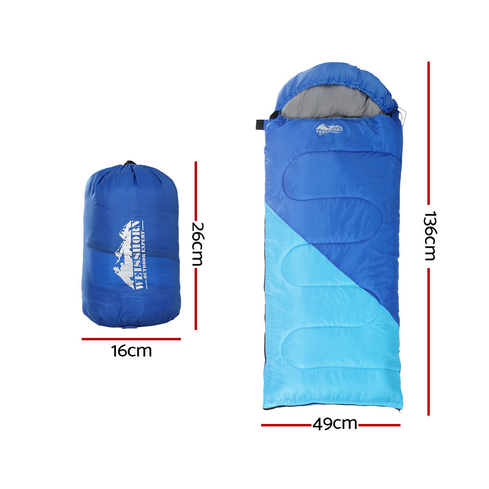 Weisshorn Sleeping Bag Kids Single 136cm Thermal Camping Hiking Blue