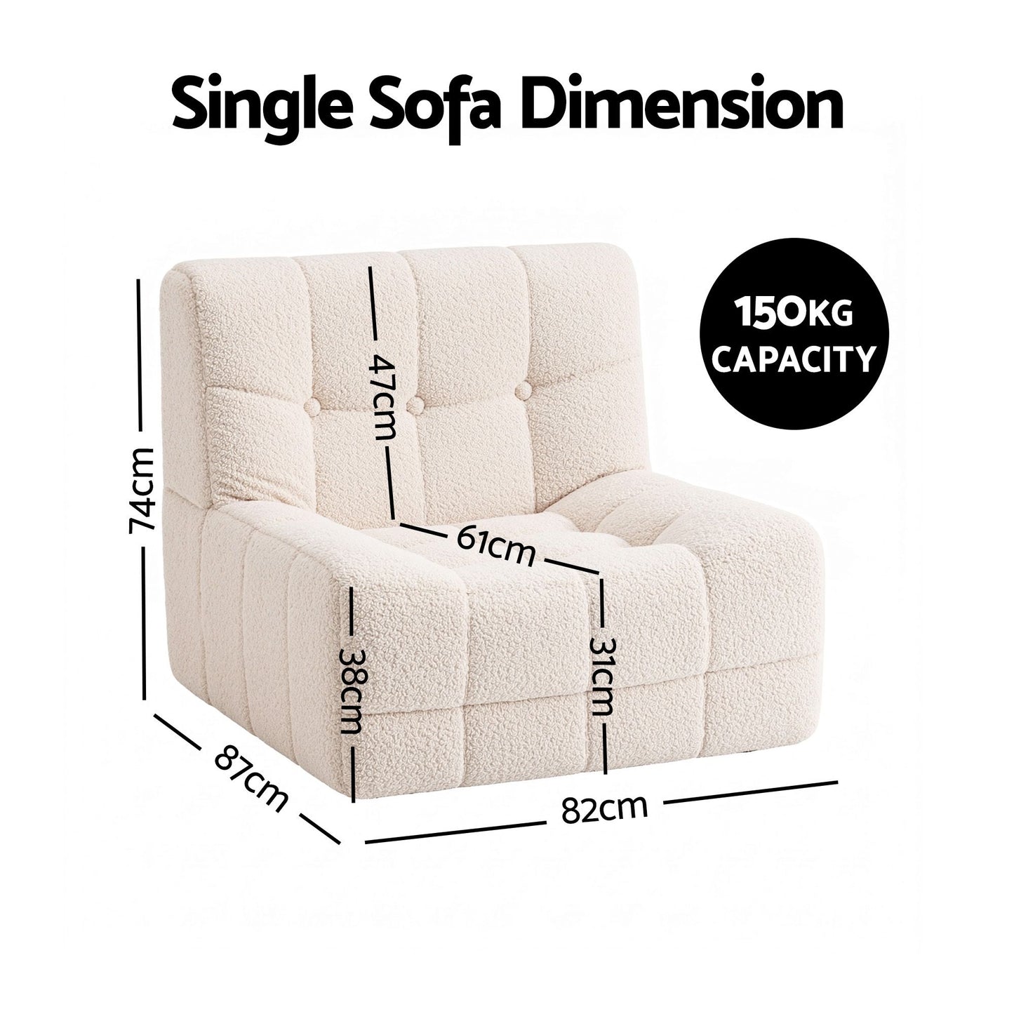 Artiss Single Boneless Sofa & Round End Table Set White