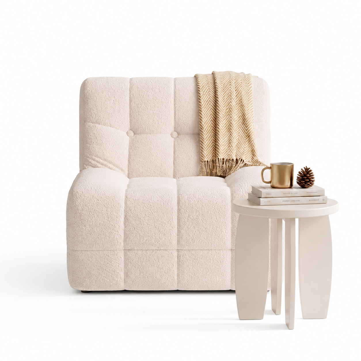 Artiss Single Boneless Sofa & Round End Table Set White
