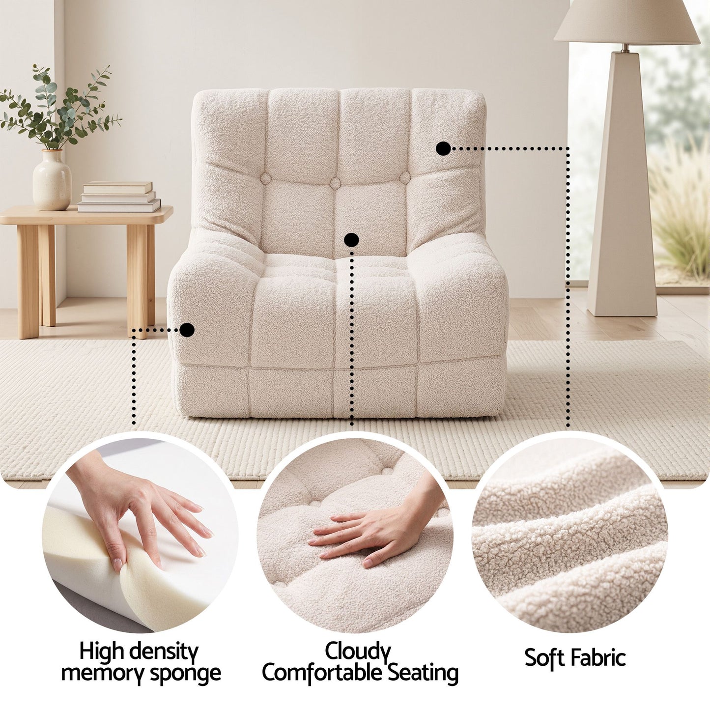 Artiss Single Boneless Sofa & Round End Table Set White