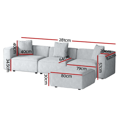 Artiss Modular Sofa Chaise Set 4-Seater Grey