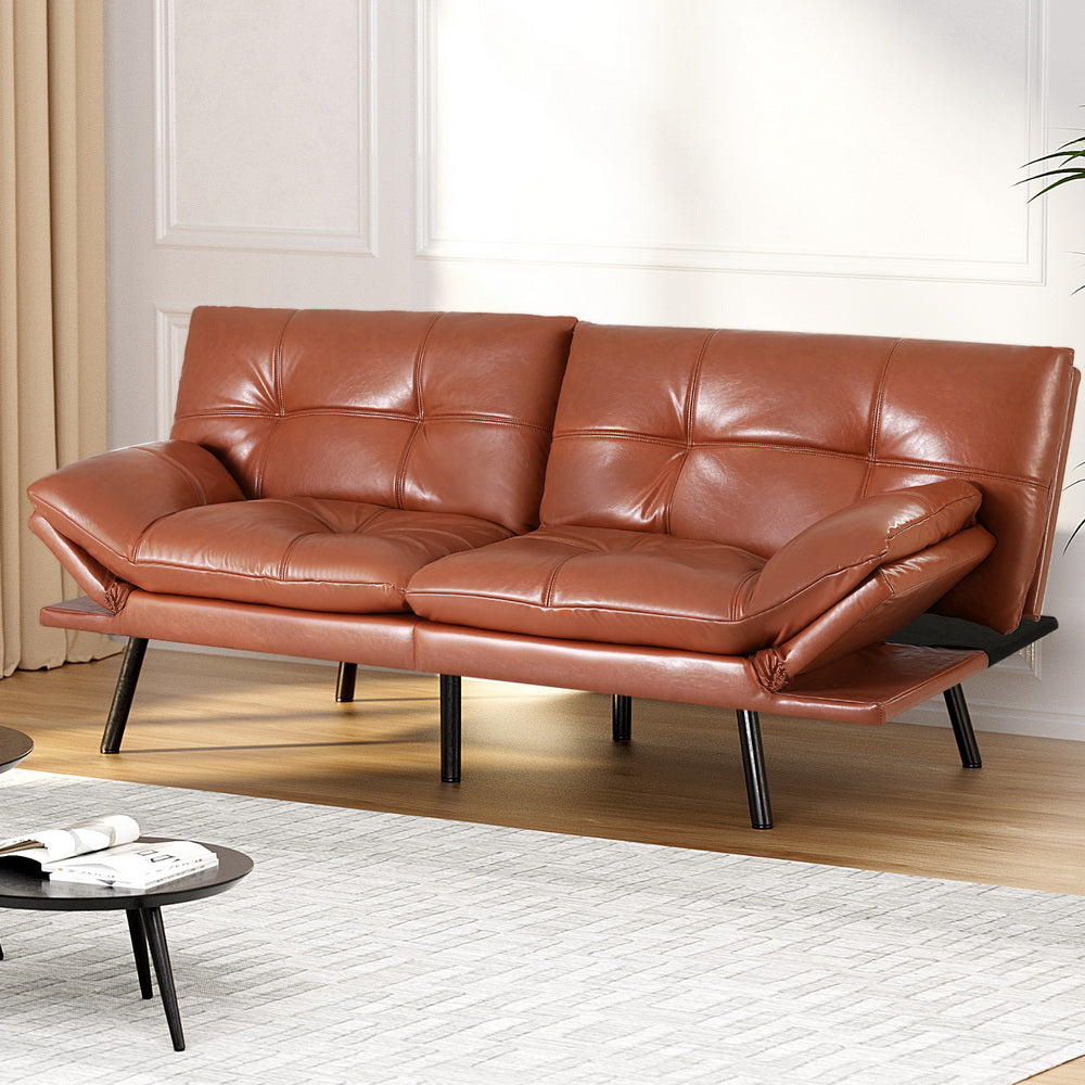 Artiss Sofa Bed Convertible 3 Seater Couch Recliner Lounge Chair Leather Brown