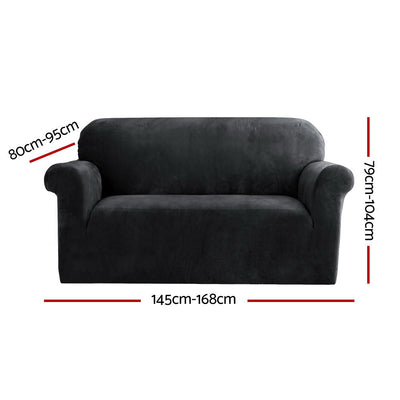 Artiss Velvet Sofa Cover Plush Couch Cover Lounge Slipcover 2 Seater Black