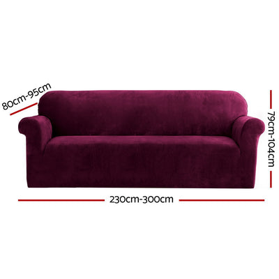 Artiss Sofa Cover Couch Covers 4 Seater Velvet Ruby Red