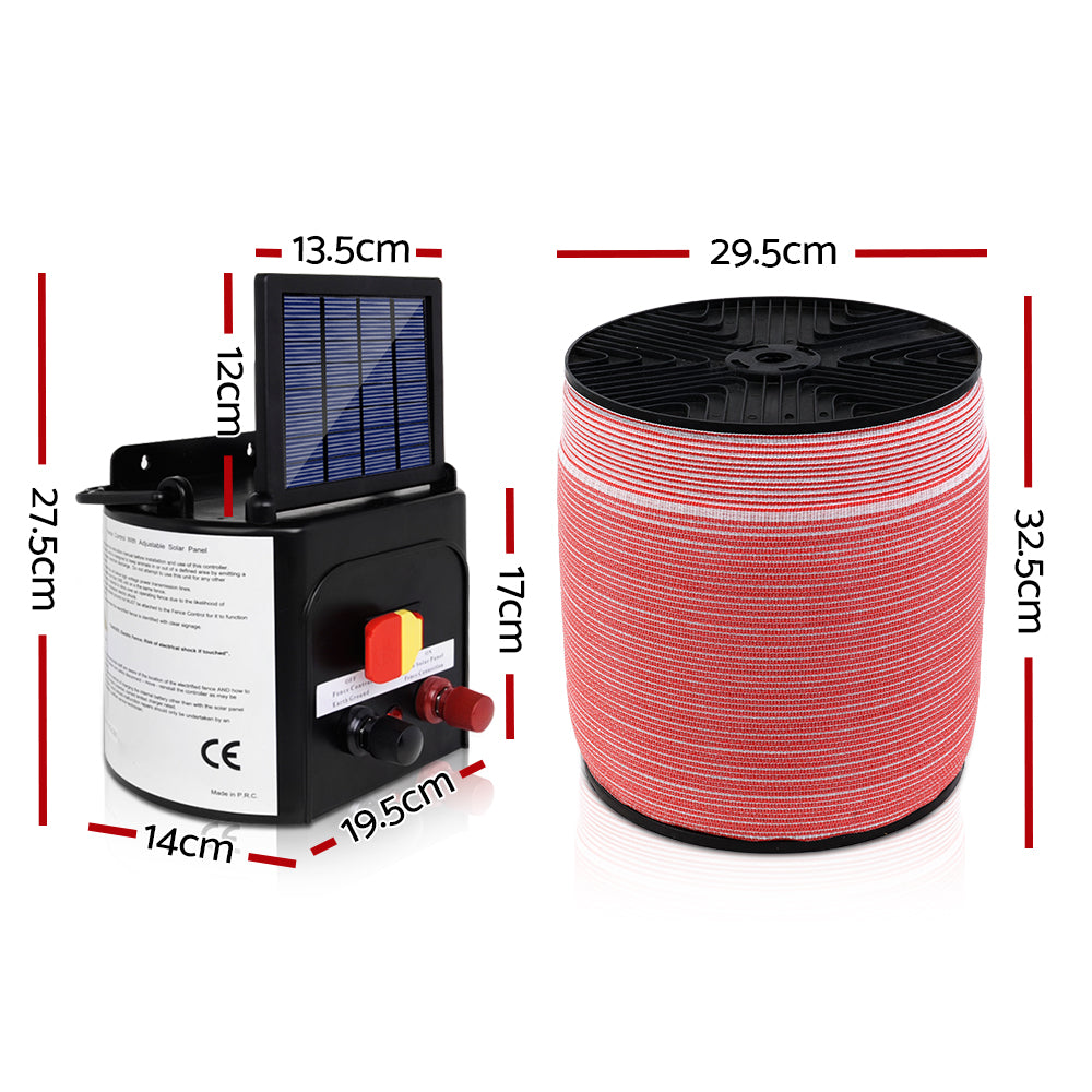 Giantz Electric Fence Energiser 5km Solar Power Charger Set + 2000m Tape