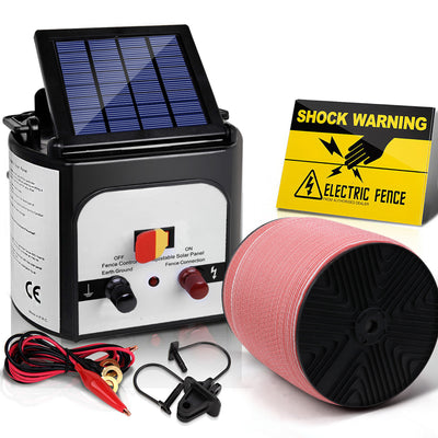 Giantz Electric Fence Energiser 8km Set Solar Powered Energizer + 2000m Tape