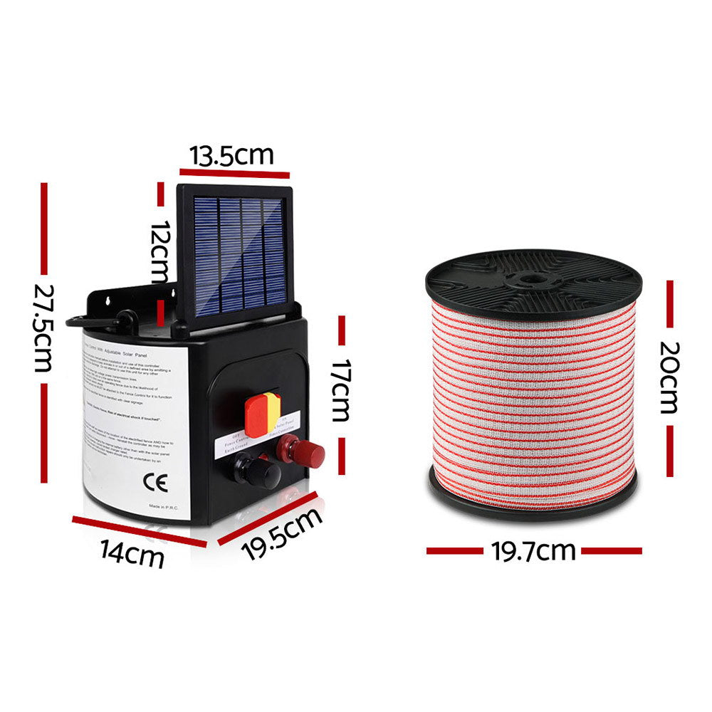 Giantz 3km Solar Electric Fence Energiser Charger with 400M Tape and 25pcs Insulators