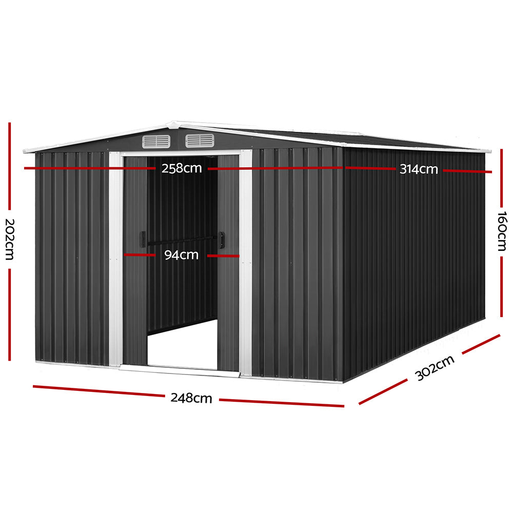 Giantz Garden Shed Outdoor Storage Sheds 2.58x3.14x2.02M Workshop Metal Base Grey