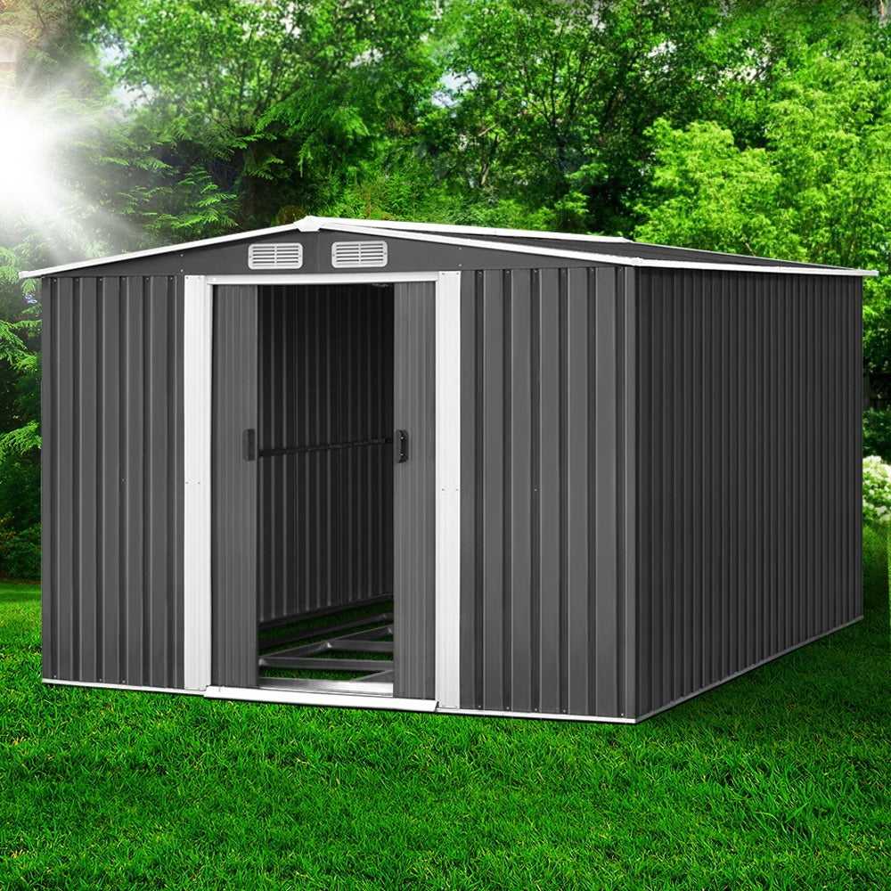 Giantz Garden Shed 2.58x3.14M w/Metal Base Sheds Outdoor Storage Workshop Shelter Sliding Door