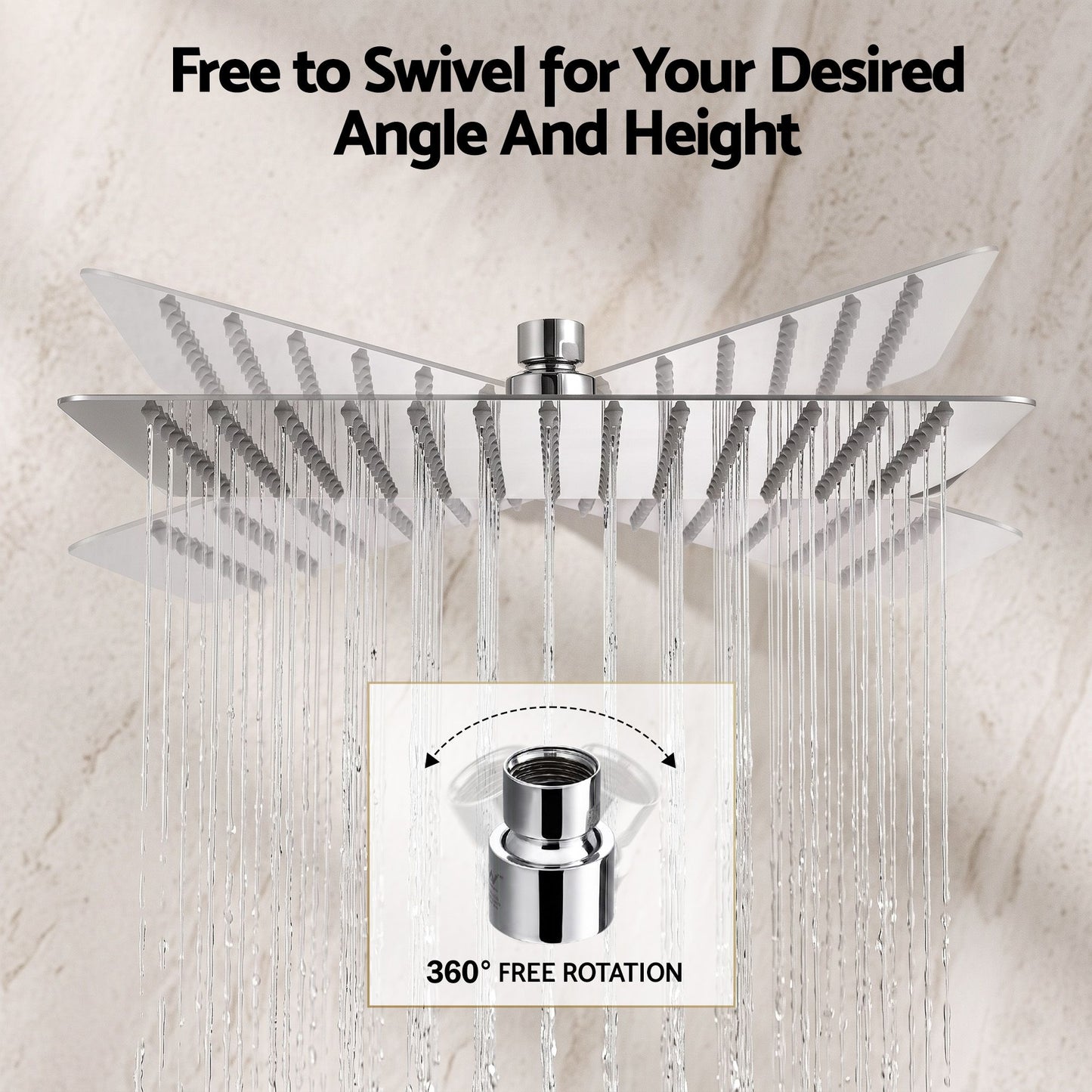 Cefito 12" Extra Large Rain Shower Head, Air-in Tech for Low Water Pressure, Anti-Clog Silicone Jets for Hard Water Scale, 360° Swivel, DIY Renters Install, 304 Stainless Steel