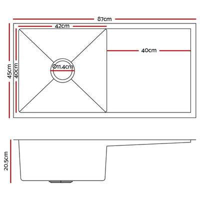 Cefito 87cm x 45cm Stainless Steel Kitchen Sink Under/Top/Flush Mount Silver