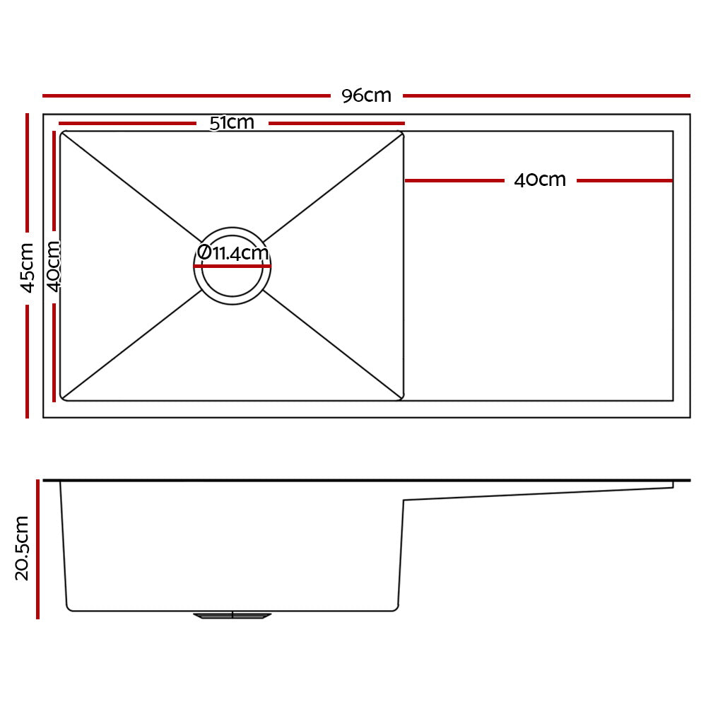 Cefito 96cm x 45cm Stainless Steel Kitchen Sink Under/Top/Flush Mount Silver