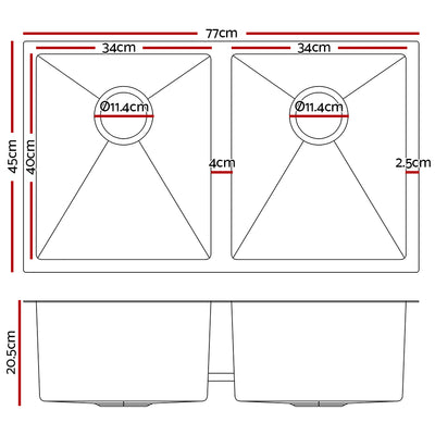 Cefito 77cm x 45cm Stainless Steel Kitchen Sink Under/Top/Flush Mount Black