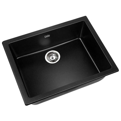 Cefito Stone Kitchen Sink 610X470MM Granite Under/Topmount Basin Bowl Laundry Black