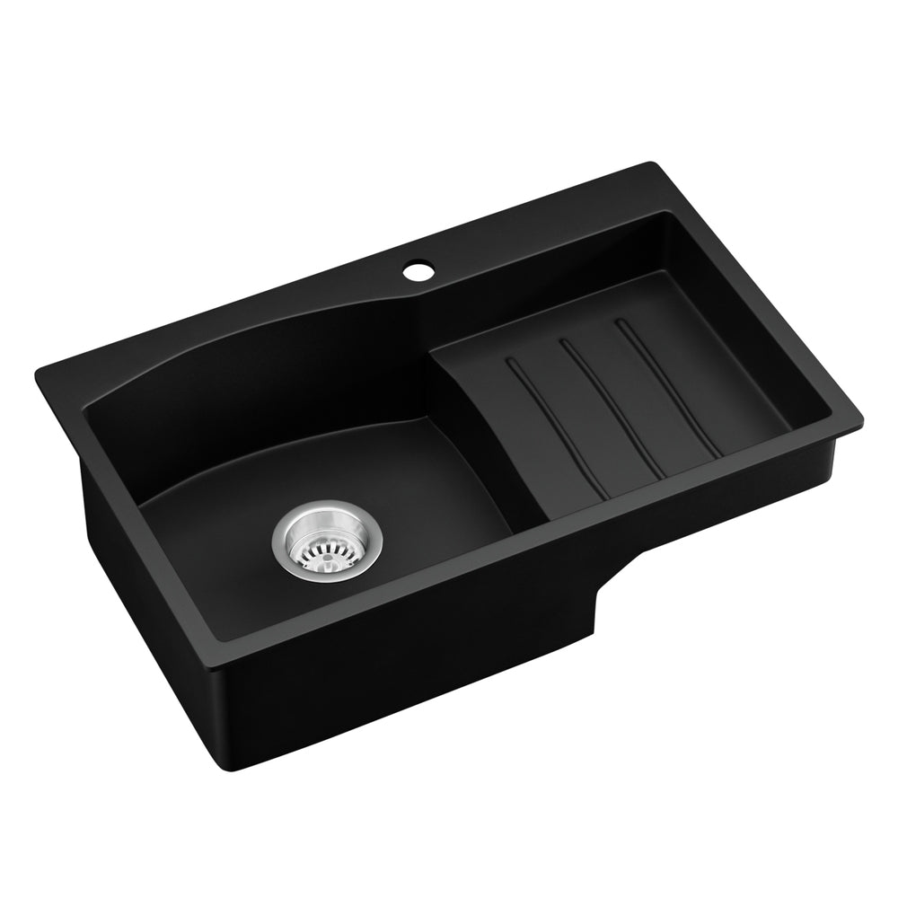 Cefito Kitchen Sink 74X45CM Granite Stone Basin Single Bowl Laundry Black