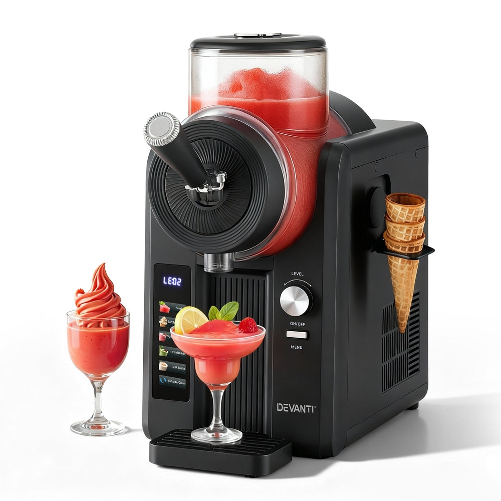 Devanti 2L Slushie Machine Ice Cream Maker Frozen Smoothies Milkshakes Black