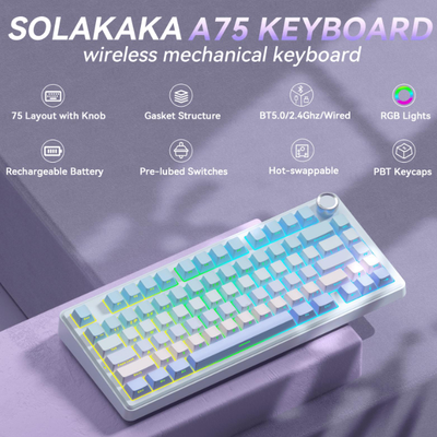 SOLAKAKA A75 75% Gasket Mechanical Keyboard Tri-Mode Hot-Swap Knob