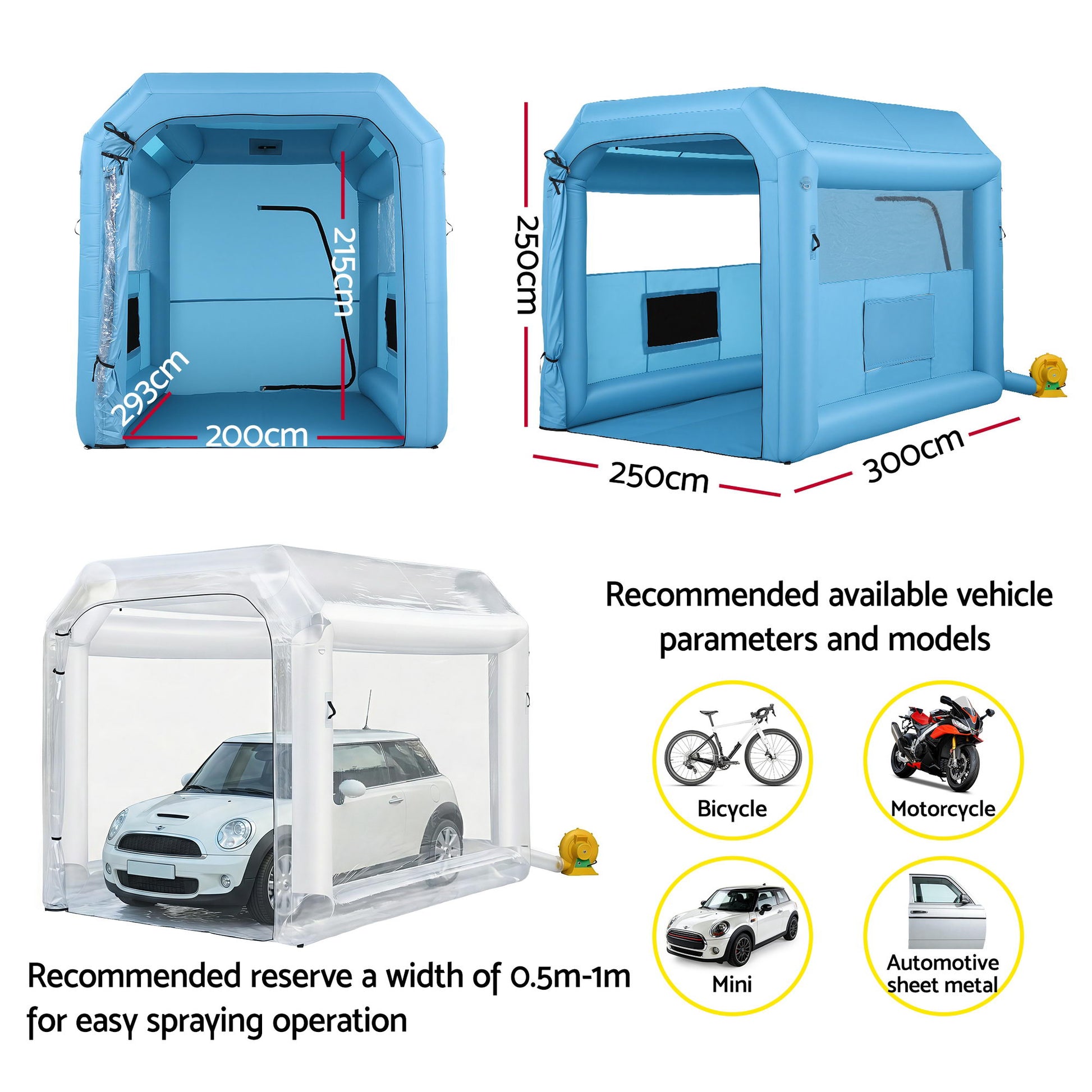 Giantz Inflatable Paint Booth 2.5X2.5X3M Inflatable Spray Booth with 550W Powerful Blower and Air Filter System, Round Roof with Light Hook, for Painting Bicycle, Motorcycle, Furniture Refinishing DIY