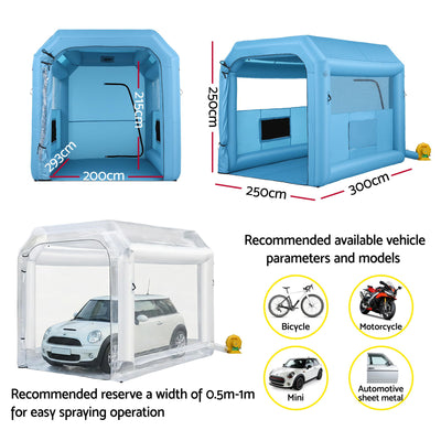 Giantz Inflatable Paint Booth 2.5X2.5X3M Inflatable Spray Booth with 550W Powerful Blower and Air Filter System, Round Roof with Light Hook, for Painting Bicycle, Motorcycle, Furniture Refinishing DIY