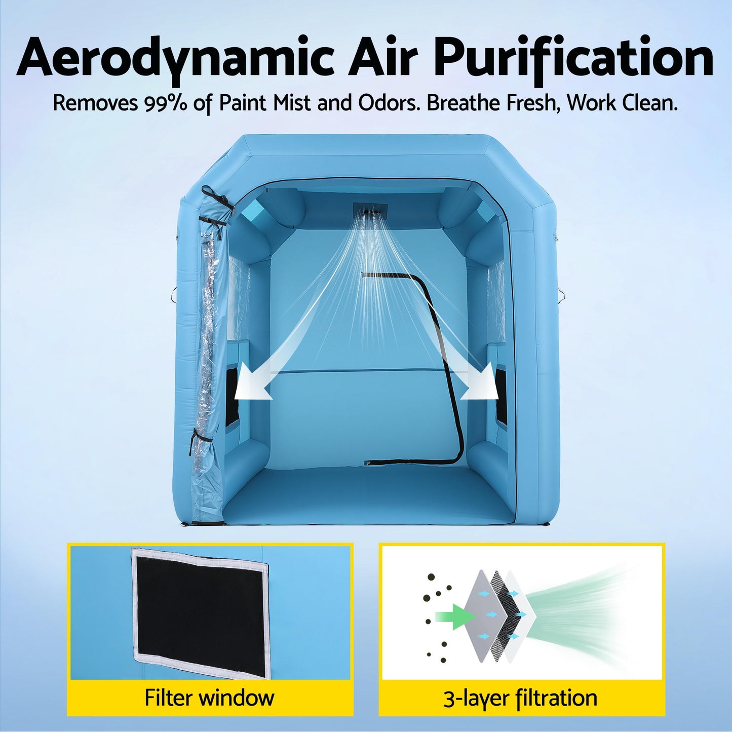 Giantz Inflatable Paint Booth 2.5X2.5X3M Inflatable Spray Booth with 550W Powerful Blower and Air Filter System, Round Roof with Light Hook, for Painting Bicycle, Motorcycle, Furniture Refinishing DIY