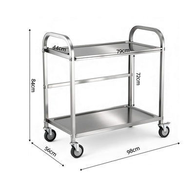 Cefito 2-Tier Stainless Steel Kitchen Trolley with Wheels 84x56x98cm