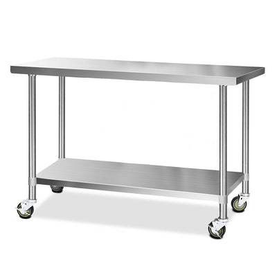 Cefito 304 Stainless Steel Kitchen Benches Work Bench Food Prep Table with Wheels 1524MM x 610MM