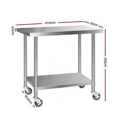 Cefito 430 Stainless Steel Kitchen Benches Work Bench Food Prep Table with Wheels 1219MM x 610MM