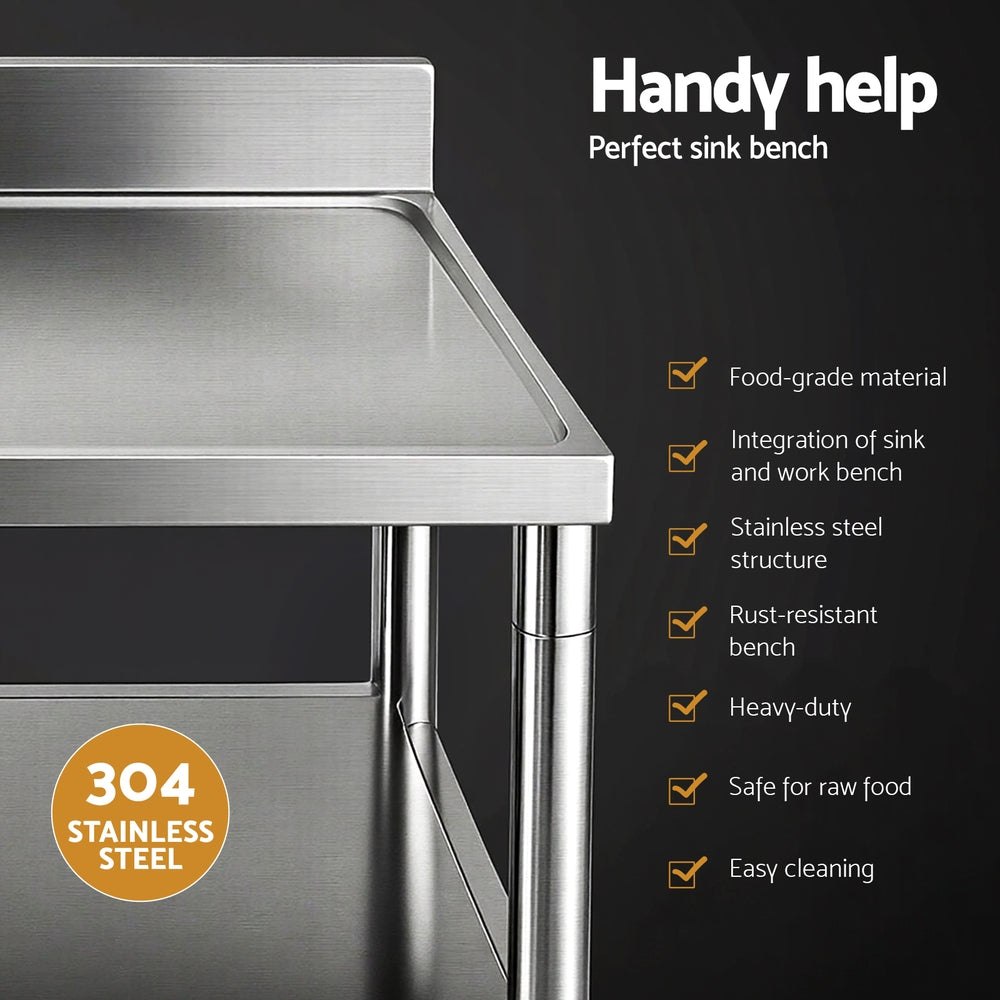 Cefito Stainless Steel Kitchen Bench Work Table with Sink Splashback 120cm
