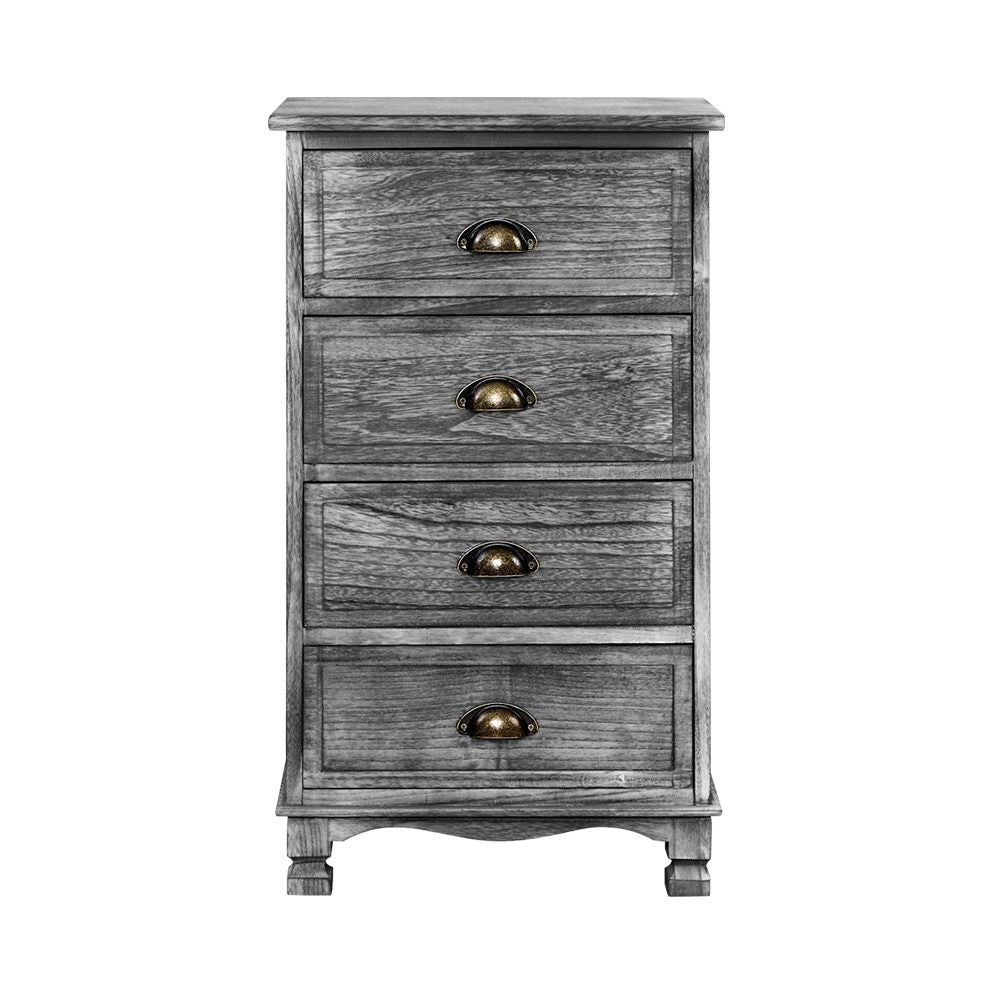 Artiss Bedside Tables Drawers Cabinet Vintage 4 Chest of Drawers Grey Nightstand