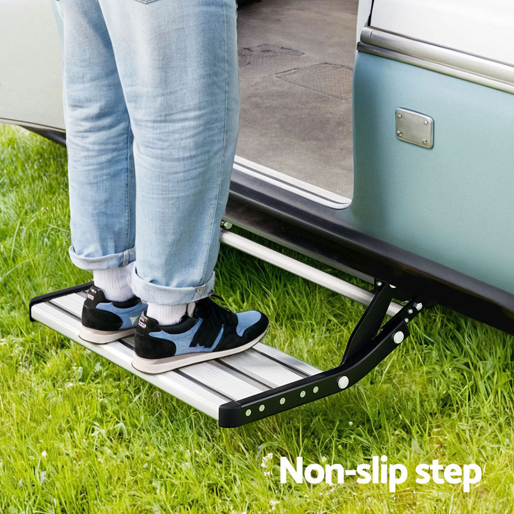 Weisshorn Manual Pull Out Caravan Step Folding RV Entry Stair 200KG Capacity Non-Slip Aluminium