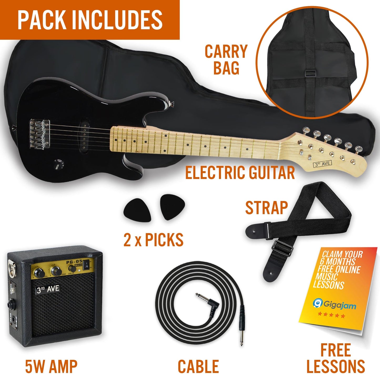 3rd Avenue Junior Electric Guitar Pack - Black