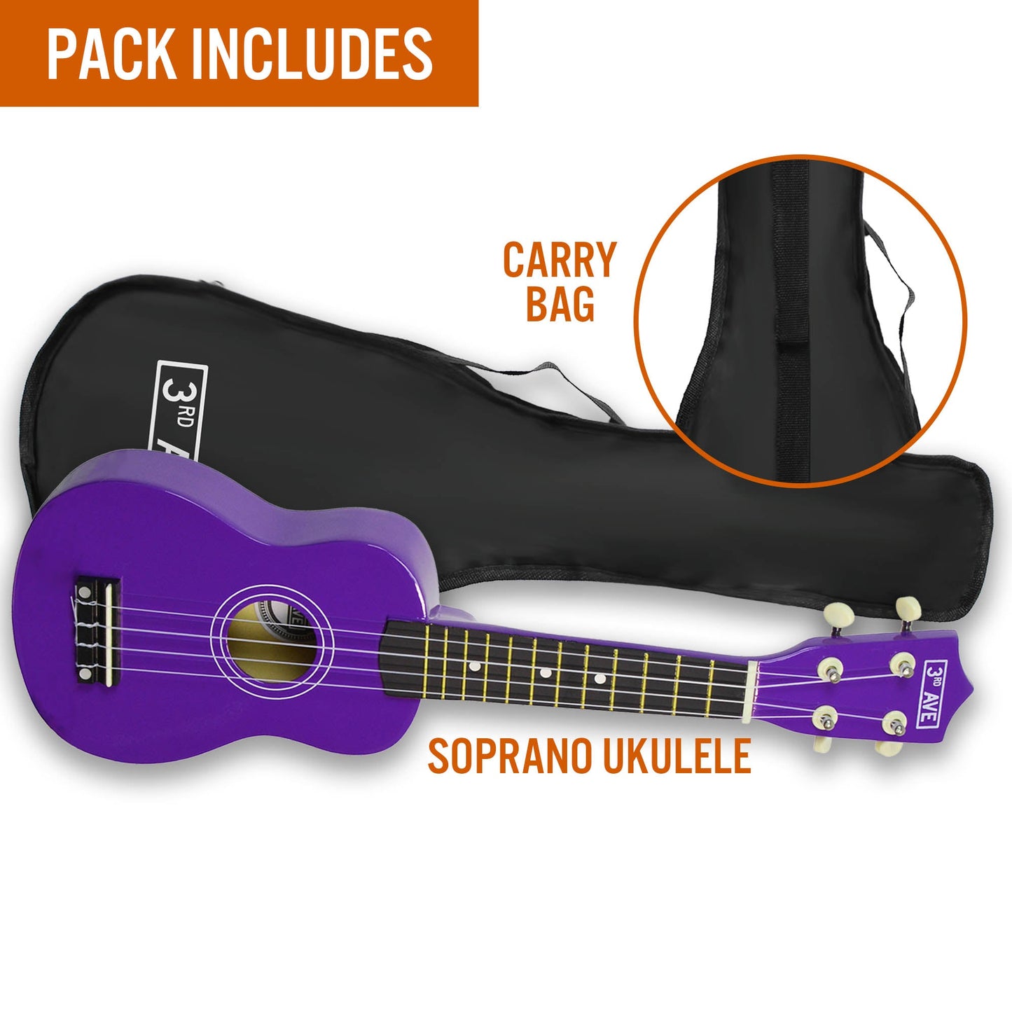 3rd Avenue Soprano Ukulele - Purple