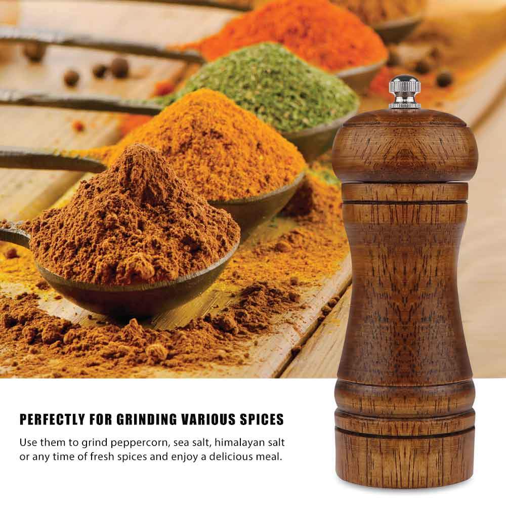 Salt and Pepper Grinder - Oak Wood Hand Mill - Adjustable Grain Size - Hand Mill