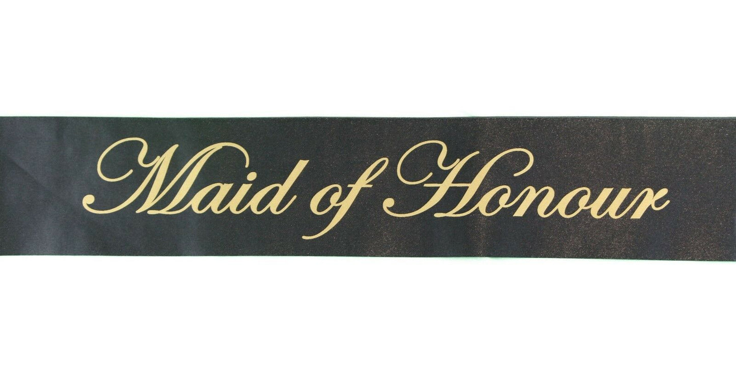 Sashes Hens Sash Party Black/Gold - Maid Of Honour